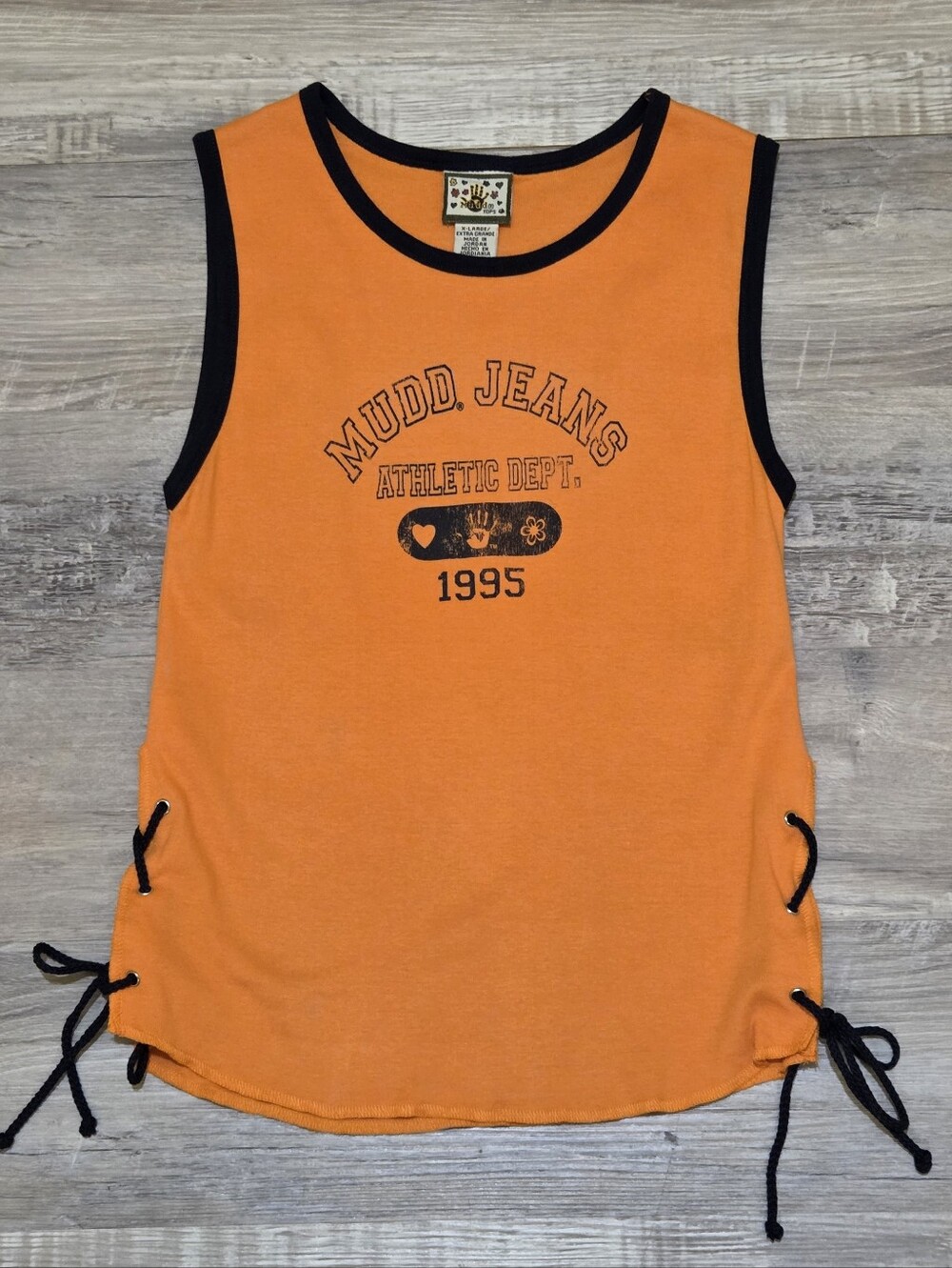 Vintage Y2K Mudd Jeans Athletic Dept Lace Up Tank Top XL Orange Navy 90s